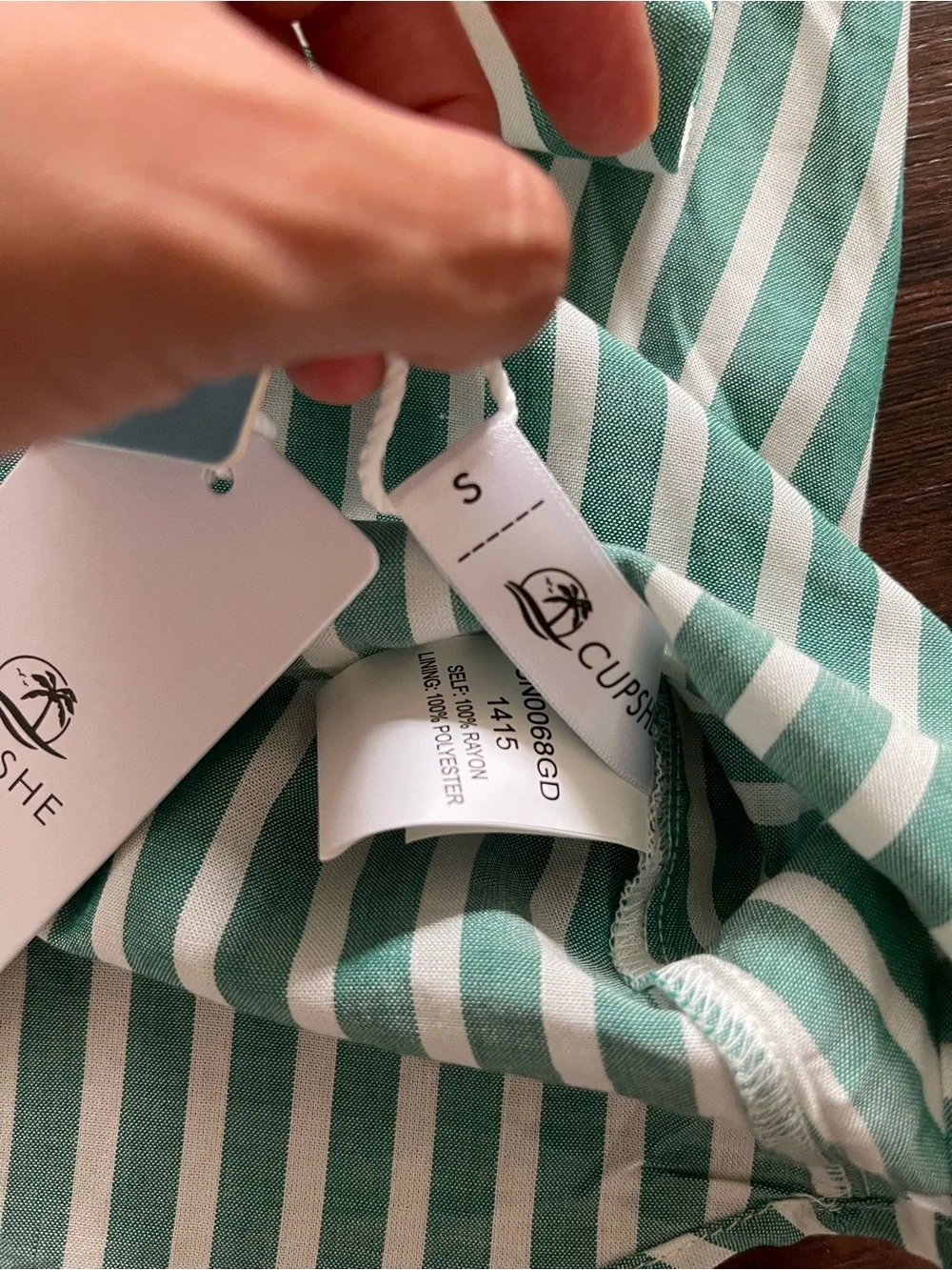 Cupshe Aileen Green & White Striped V-Neck, Back Tied High-Low Midi Dress Small